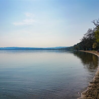 Historic Bellinzona Castle perched on a hilltop, surrounded by lush green landscape