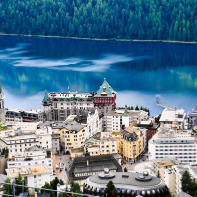 Rhône Glacier with its distinct blue ice, flowing down into the valley at Furka Pass