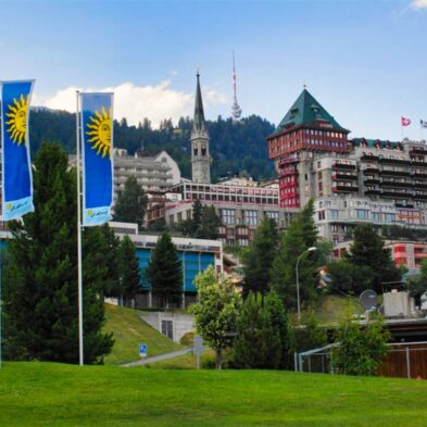 Rhône Glacier with its distinct blue ice, flowing down into the valley at Furka Pass