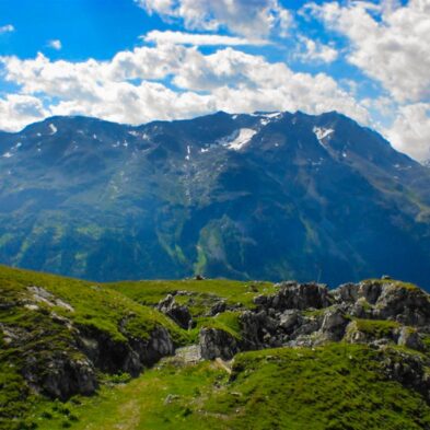 Rhône Glacier with its distinct blue ice, flowing down into the valley at Furka Pass