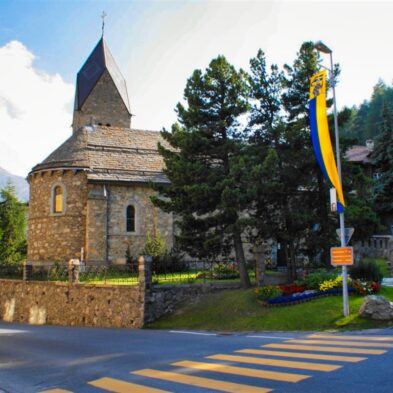 Rhône Glacier with its distinct blue ice, flowing down into the valley at Furka Pass
