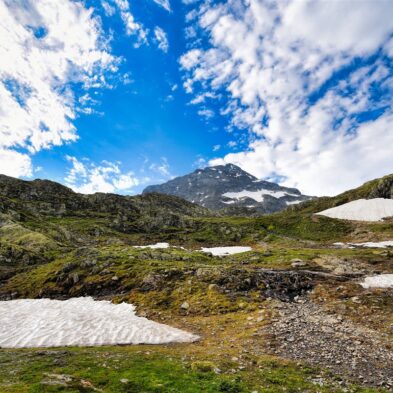 Traditional Swiss village nestled in a green valley with alpine slopes rising in the background