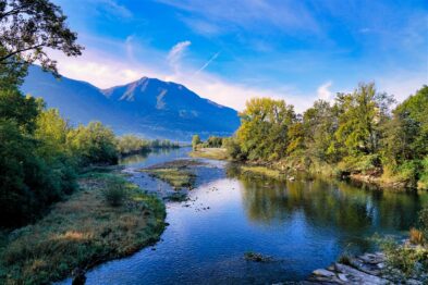 Alpine meadows dotted with wildflowers, nestled between rugged mountain peaks near Furka